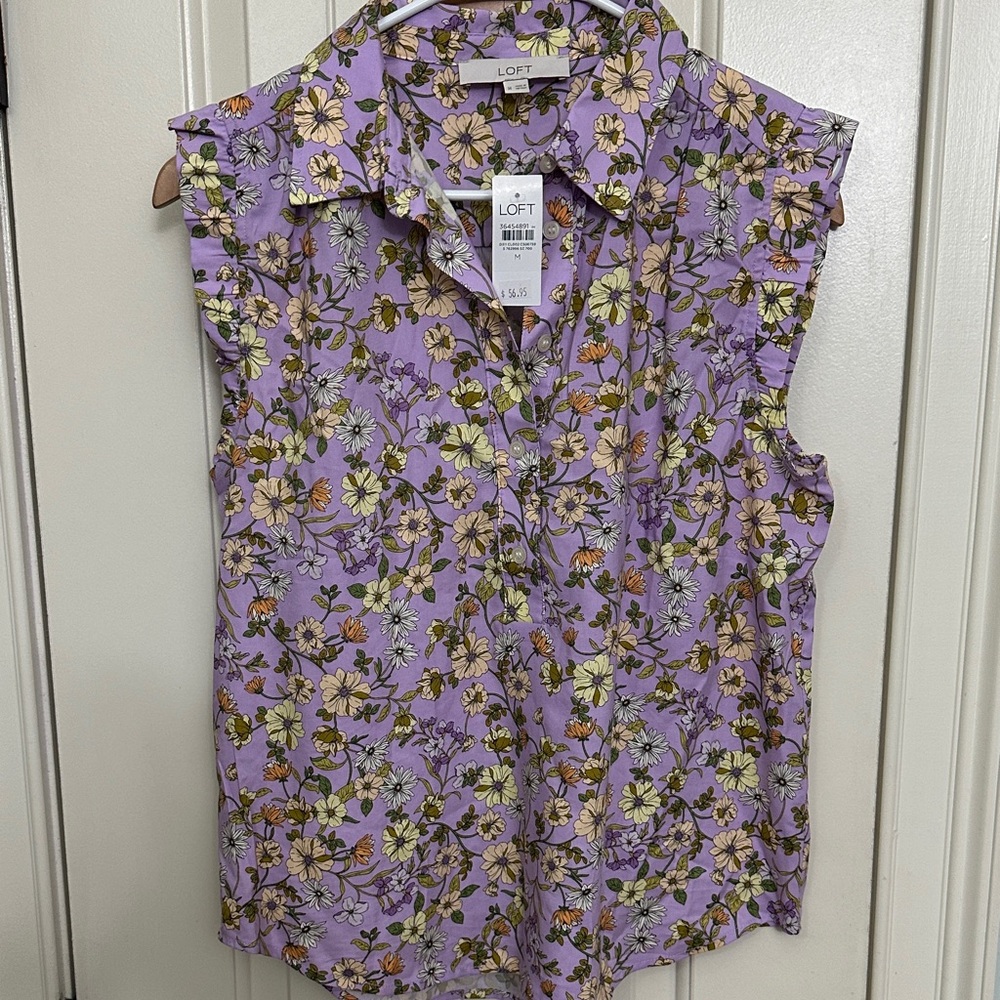 LOFT Floral Sleeveless Blouse in Lavender and Yellow